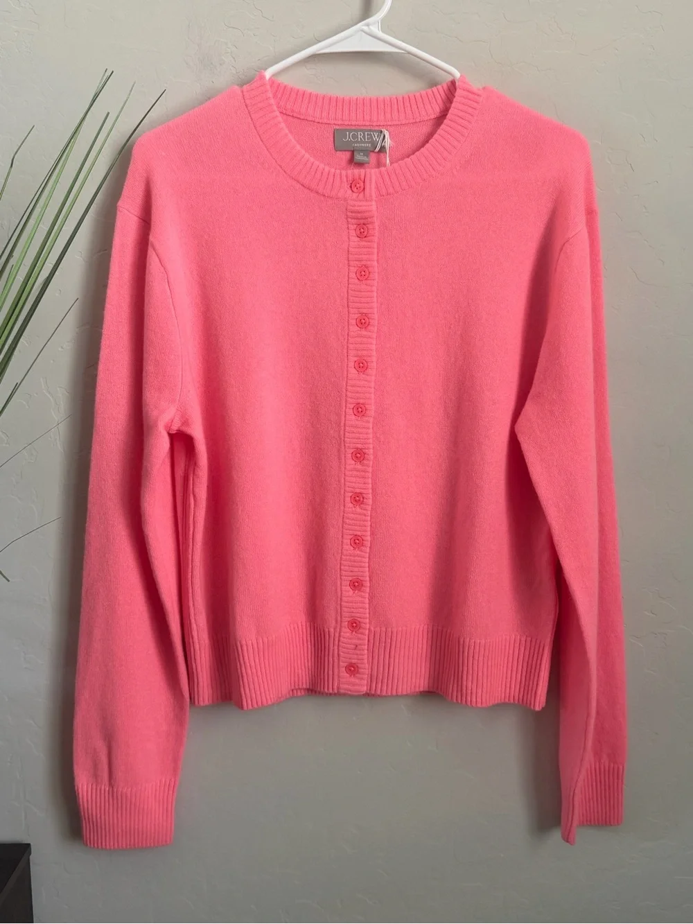 NWT J.Crew 100% Cashmere Cardigan Neon Pink Good Cashmere Standard Medium
